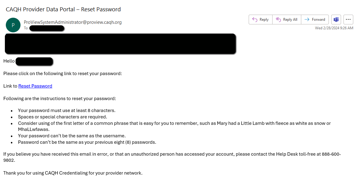 Password Reset Process | CAQH